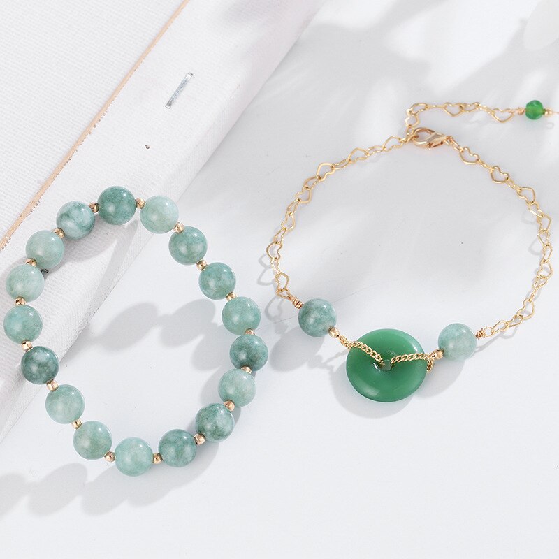 Double Layers Green Natural Crystal Jade