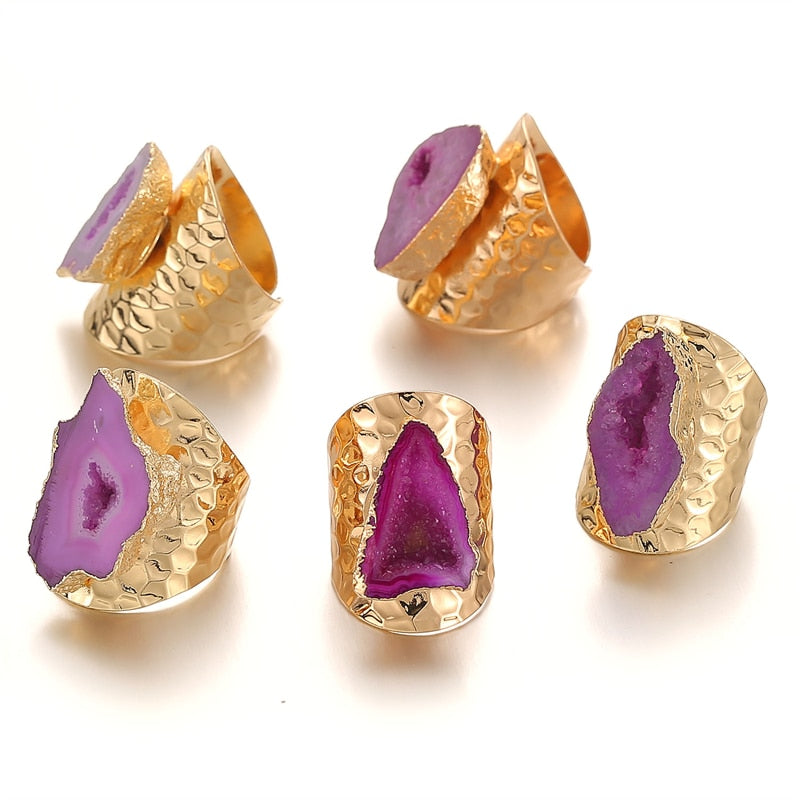 Irregular Geode Genuine Stone Hole Open Ring