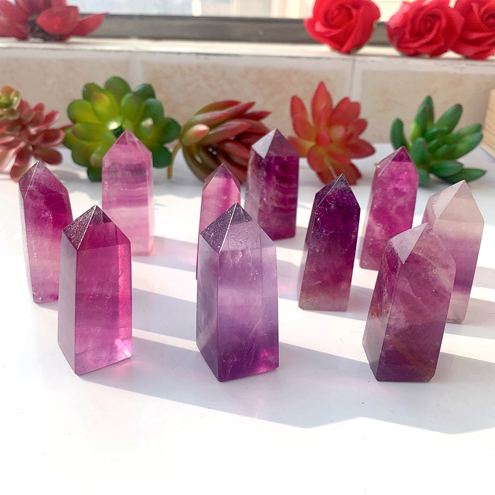 Natural Crystal Pink Purple fluorite Point Colorful