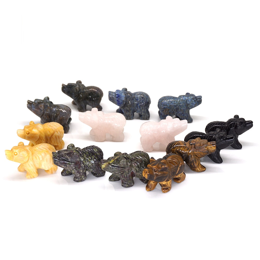 Bear Statue Natural Stone Hand Carved Figure Room
