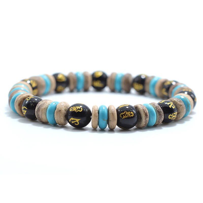 Vintage Wood Beaded Bracelet Mens Natural Lava