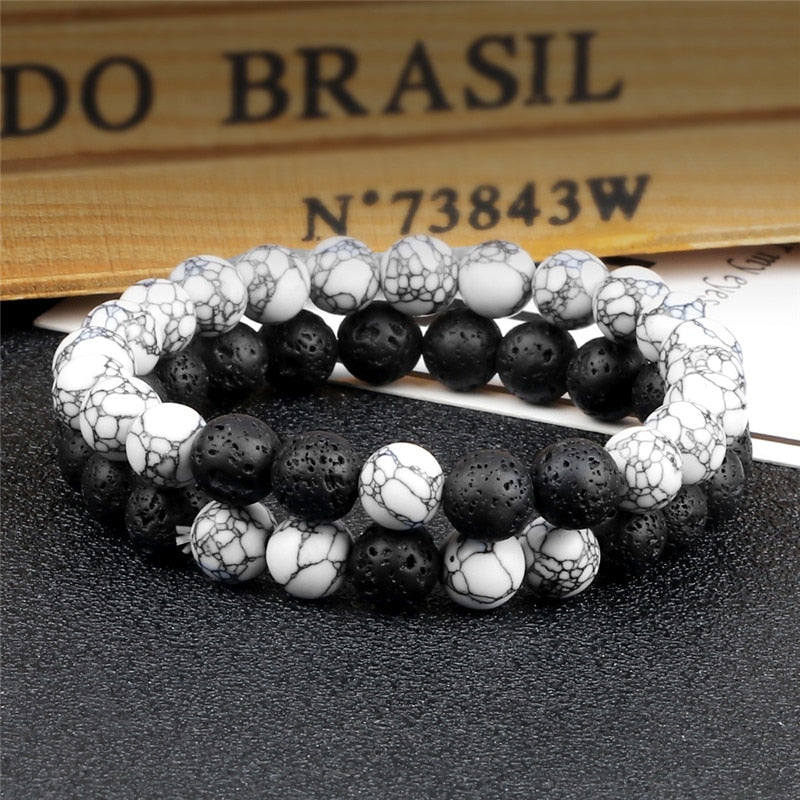 Couples Beaded Bracelet 8mm Natural Black Lava