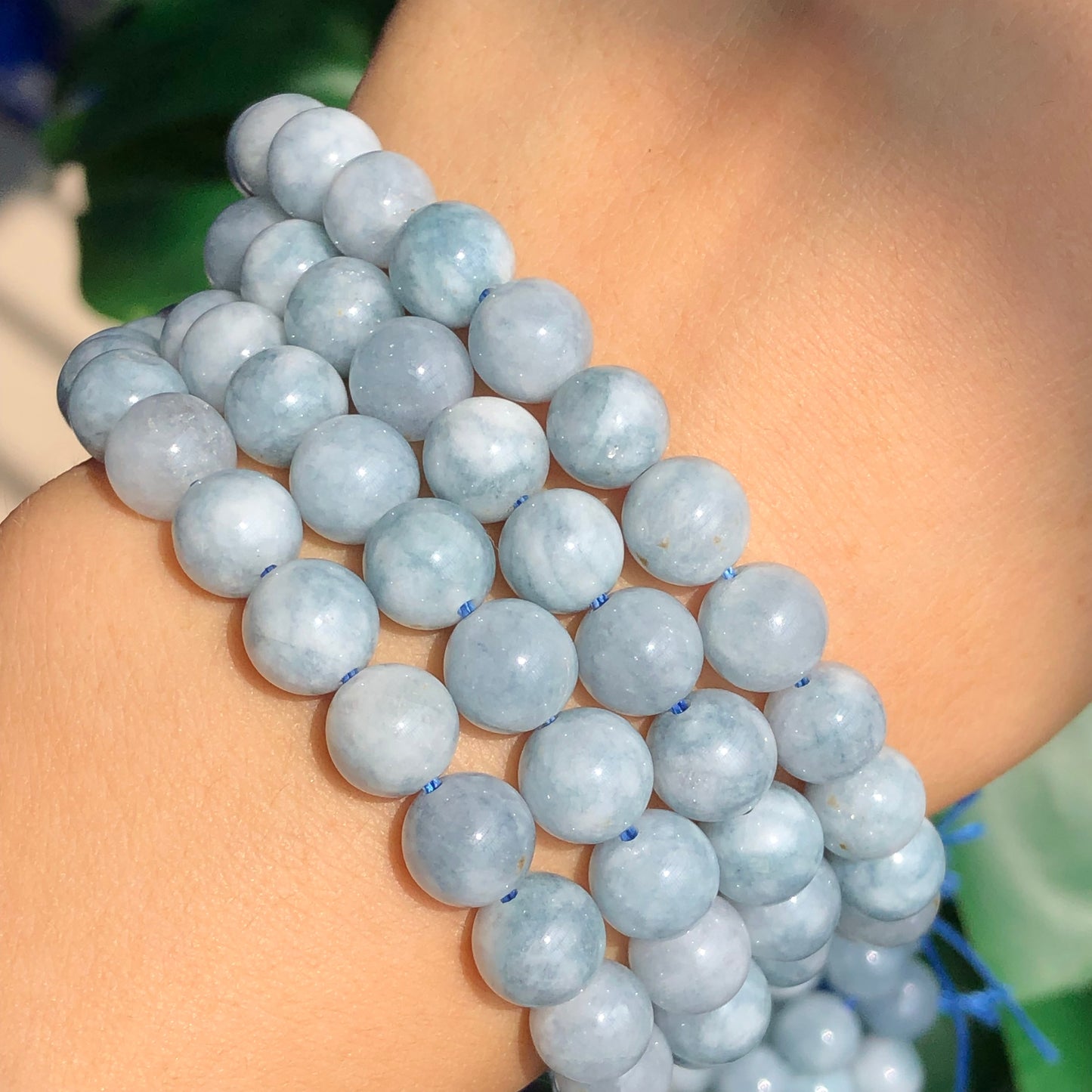 AAA Natural Round Blue Angelite Stone Jades Chalcedony