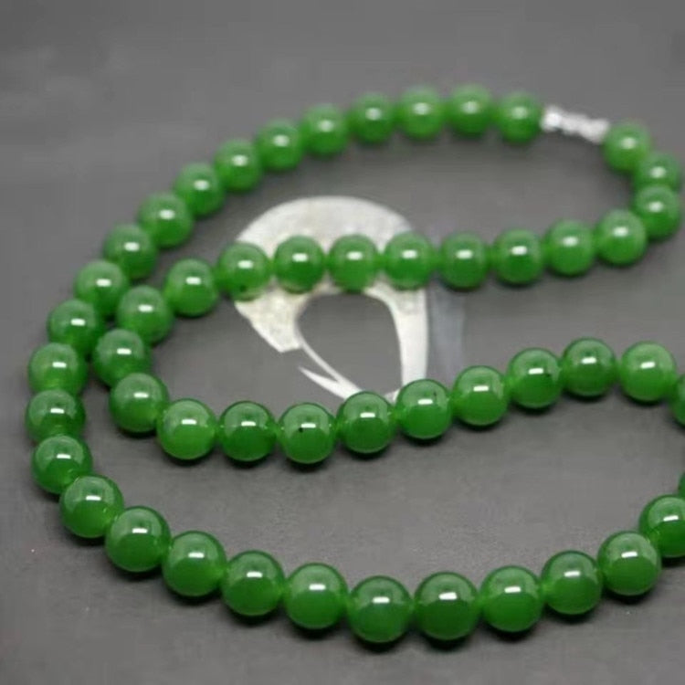 Genuine Natural Green Jade Beaded Necklace