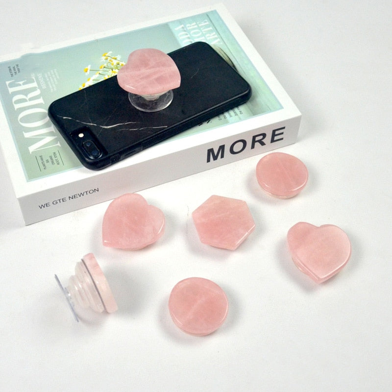 Rose Quartz Phone Holder Support Heart Shape Rock
