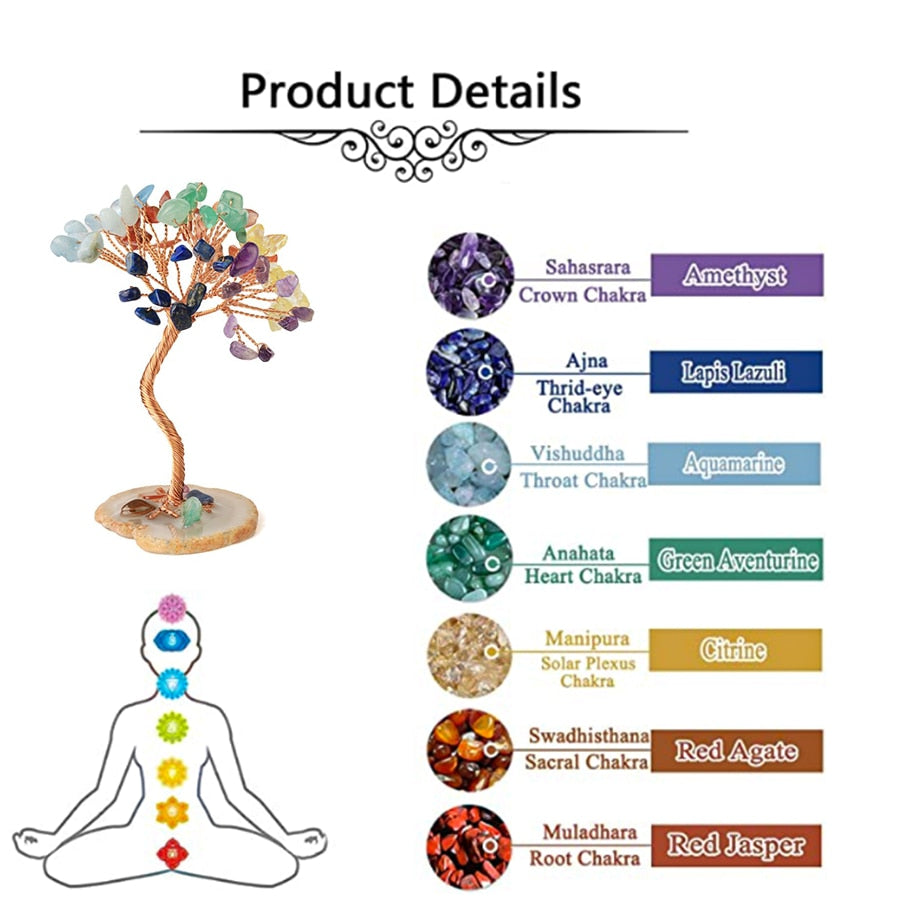 Chakras Tree of Life Decoration Rose Natural Chip Crystal