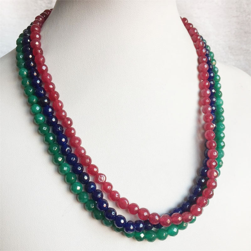 Faceted Sapphire Emerald Ruby Jade Necklace Natural Stone