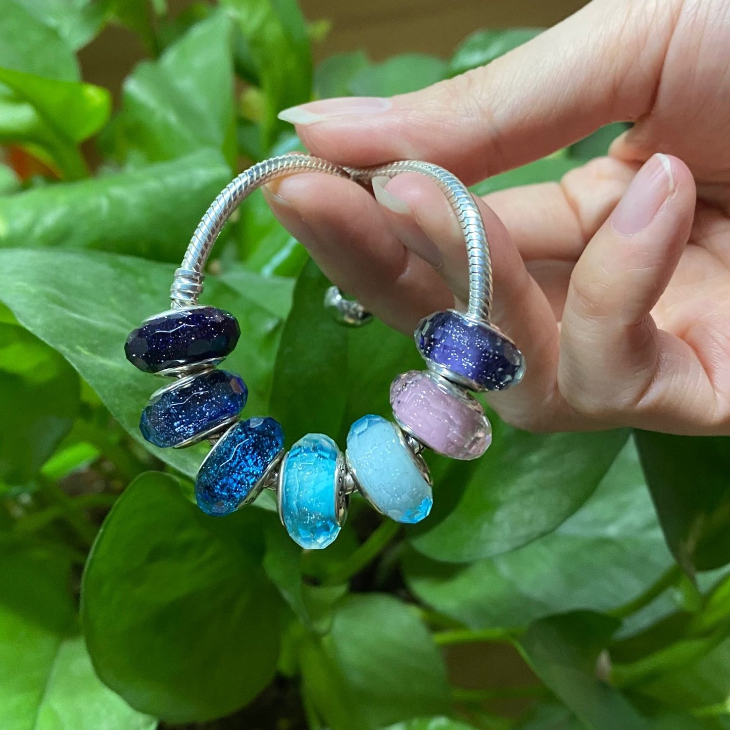 Sterling Silver Glass Bead Wood Stone Murano Flower