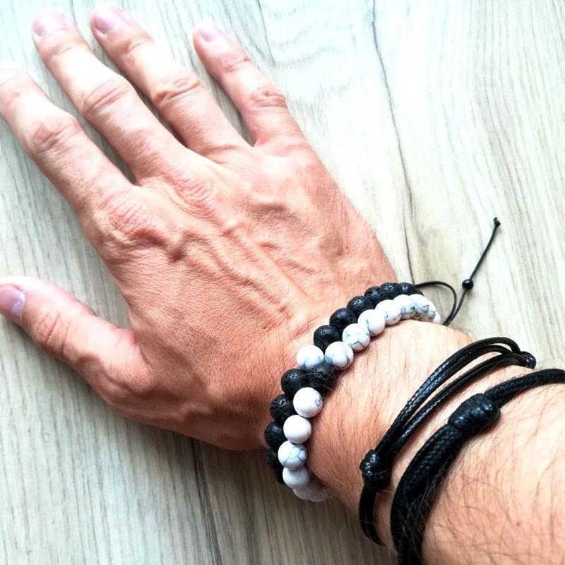 Braided Bracelets Men Natural Stone Lava Bead