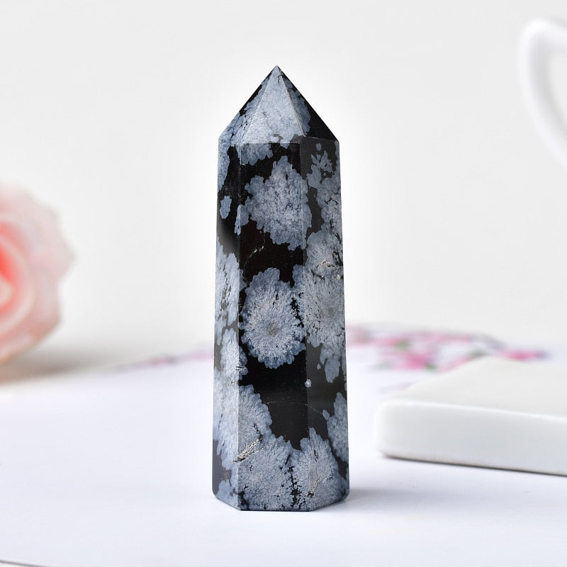 Natural Snowflake Obsidian Quartz Crystal Point