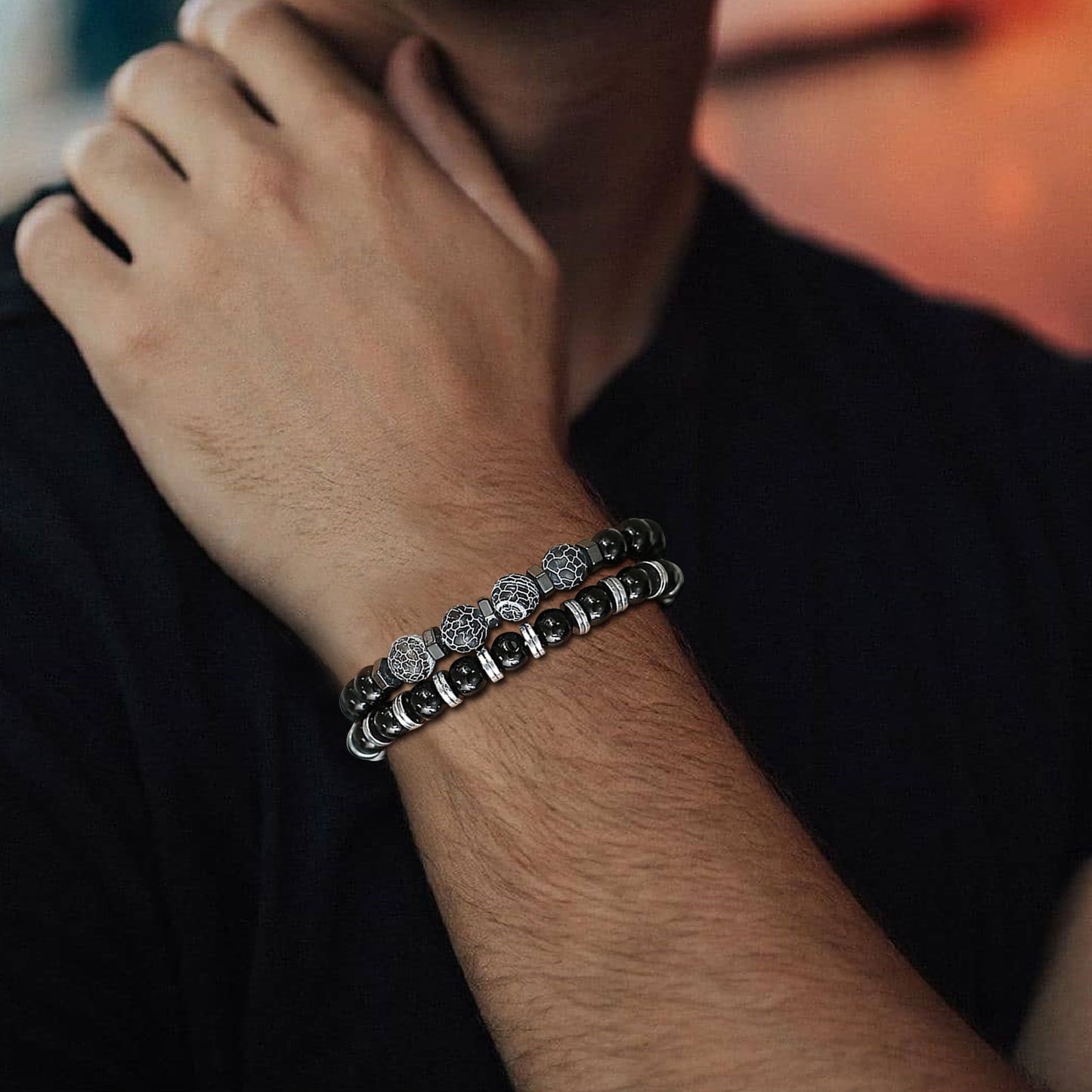 Bracelet Set for Men,6/8mm Natural Stone Boy Beads