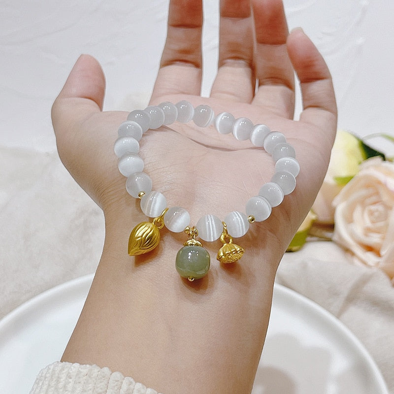 Gold Filled Lotus Natural Hetian Jade Bracelets