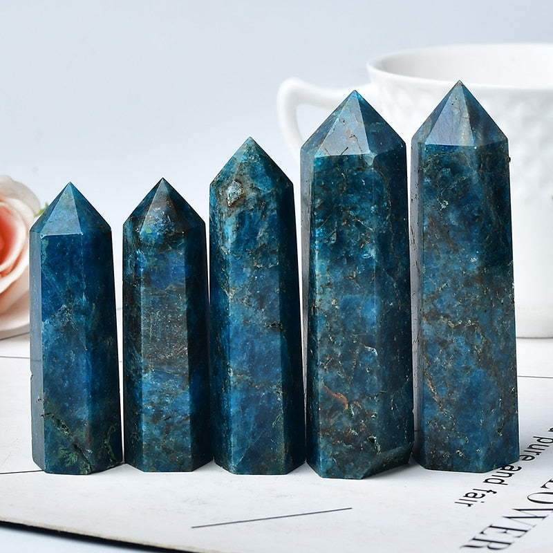 Natural Dark Color Blue Apatite Crystal Point Healing