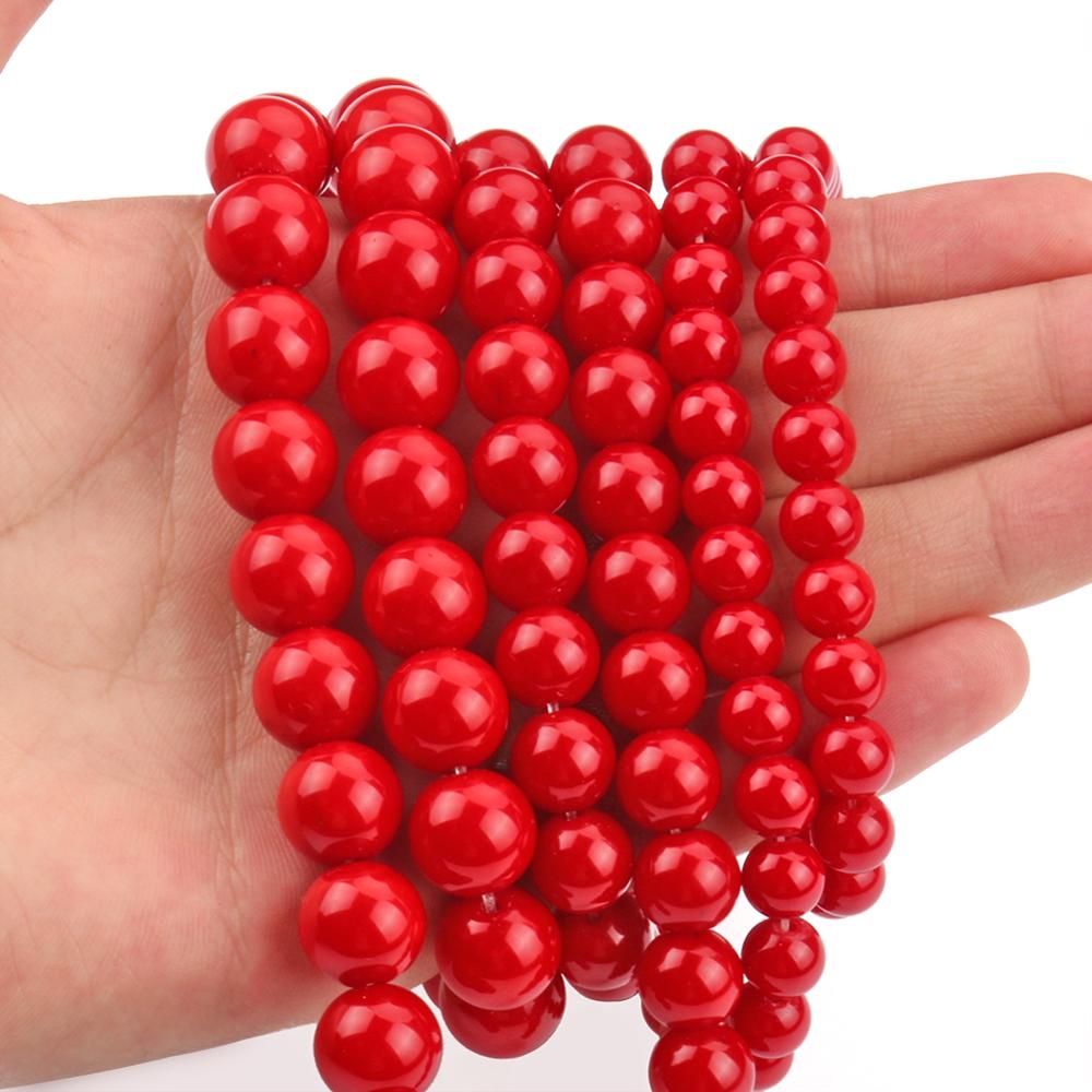 Red Coral Jades Round Loose Stone Beads for Jewelry Making