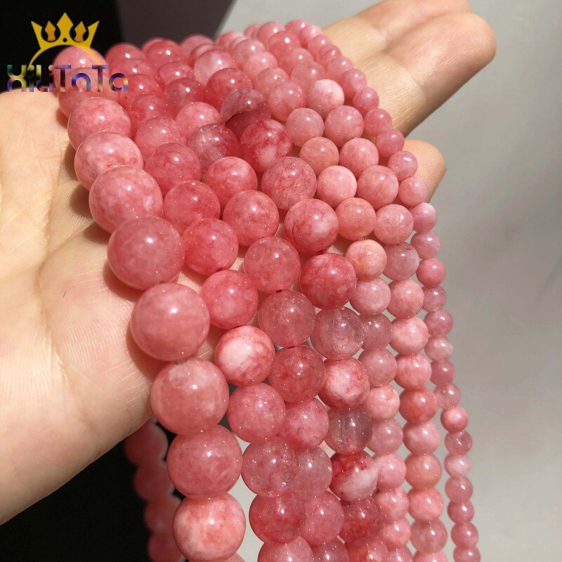 Natural Stone Pink Chalcedony Jades Loose Spacer