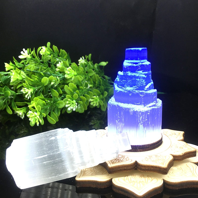 Selenite Lamp White Gemstones Ice Berg Carved