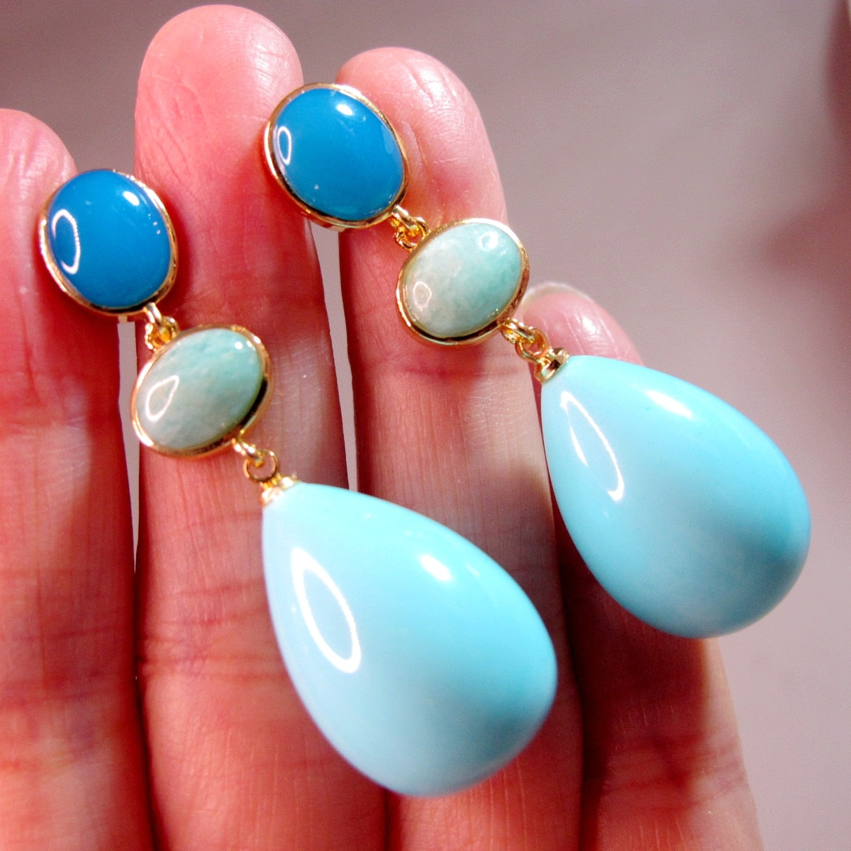 Quartz Jade Pink Aventurine Natural stones Earrings
