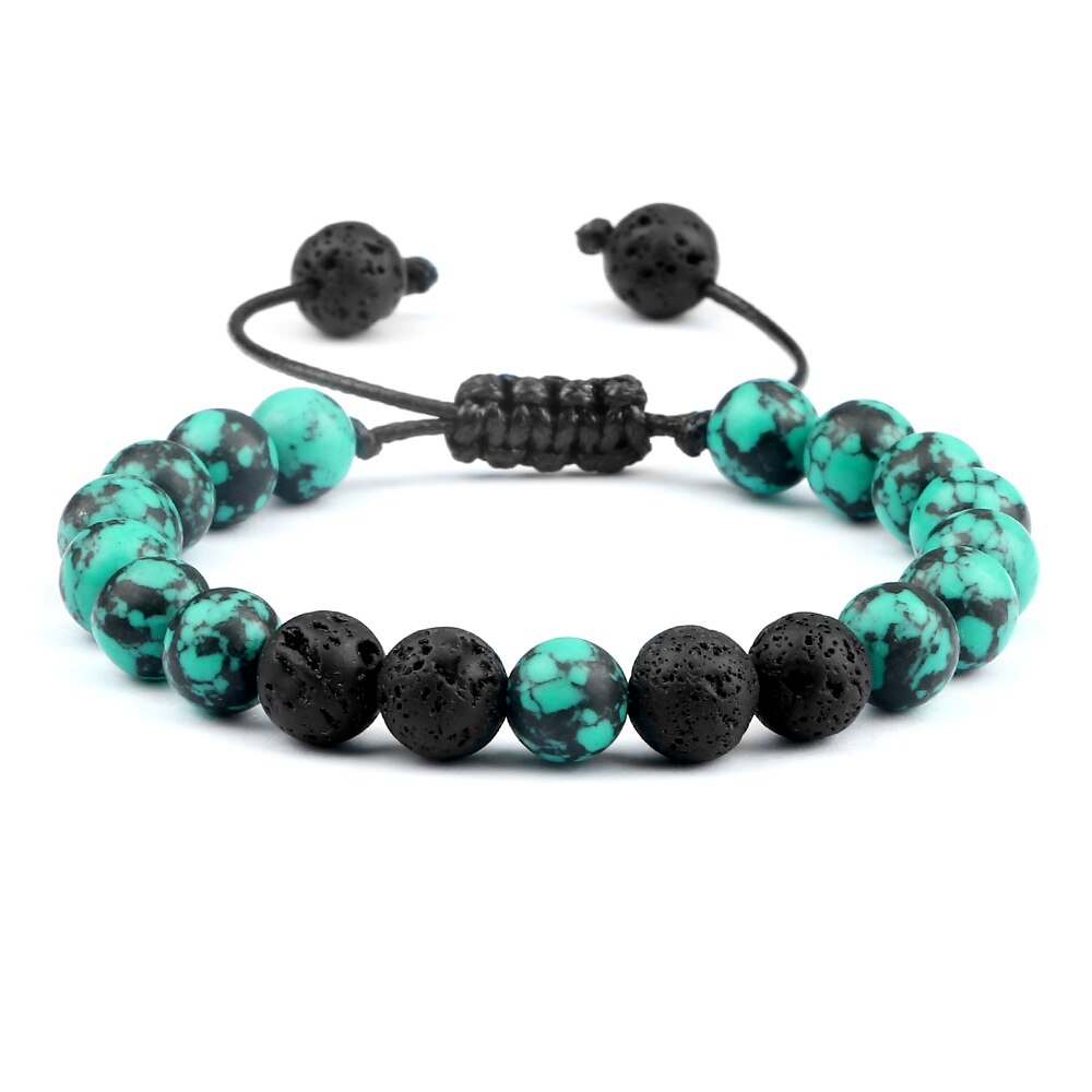 Fashion 8MM Natural Stone Couple Bracelet Black Blue
