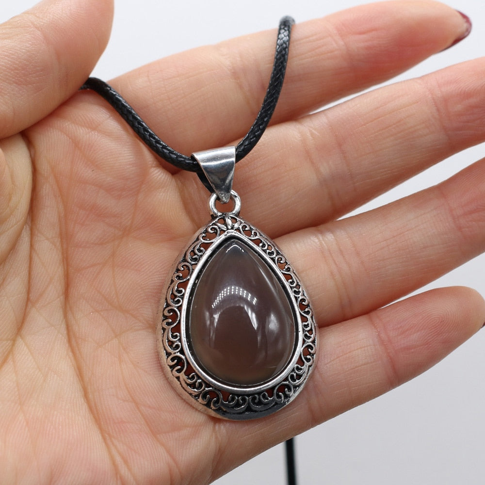 Natural Stone Necklace Water Drop Crystal