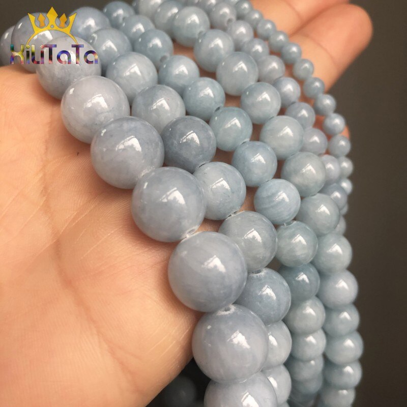 Natural Stone Light Blue Jades Round Loose Spacer