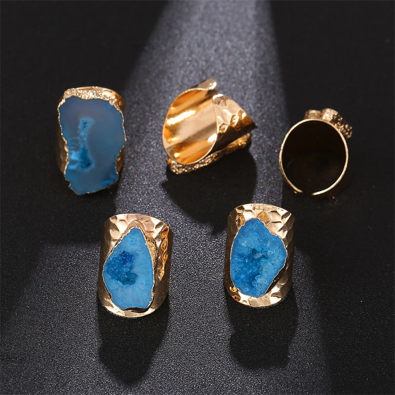 Irregular Geode Genuine Stone Hole Open Ring