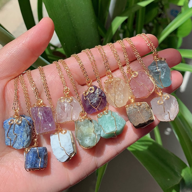 Natural Stone Pendant Necklace Small Rock Quartz