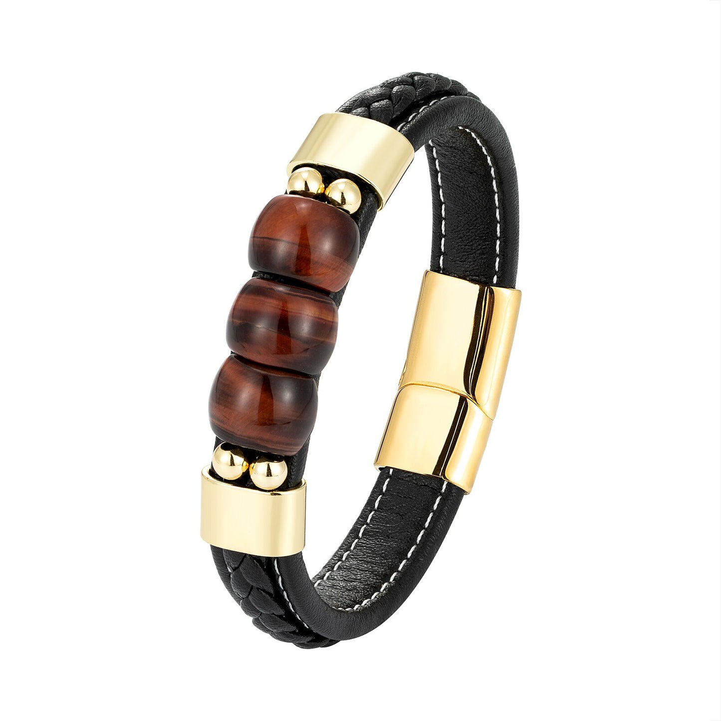 Natural Red Tiger Eye 3 Lucky Charm Jewelry Bracelet
