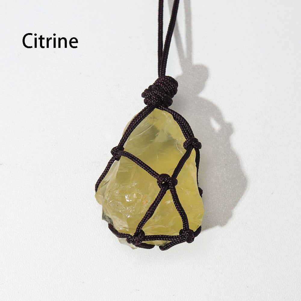 Natural Crystal Quartz Raw Net pocket pendant Crystal