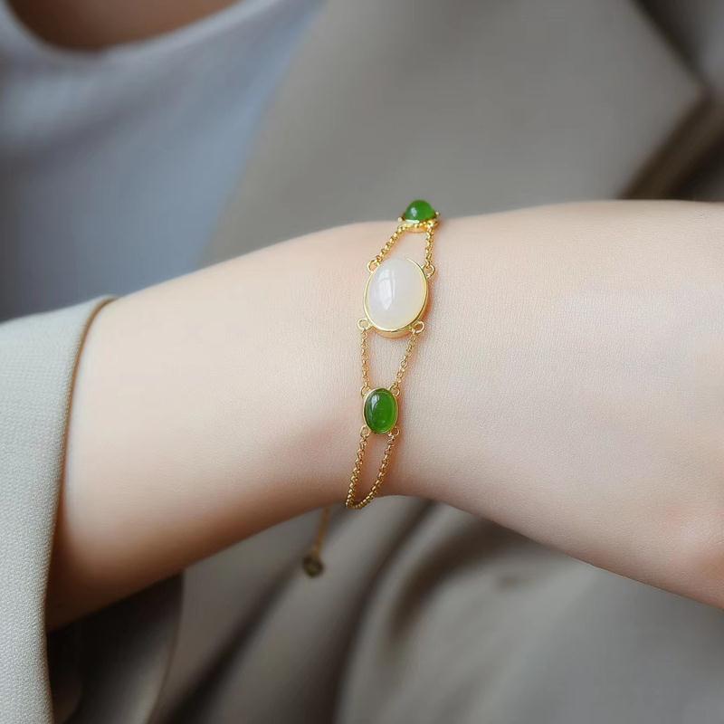 Inlaid natural Hetian white chalcedony