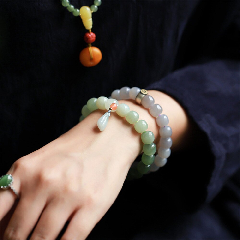 Multi-treasure Gradient Hetian Jade Bead Bracelet