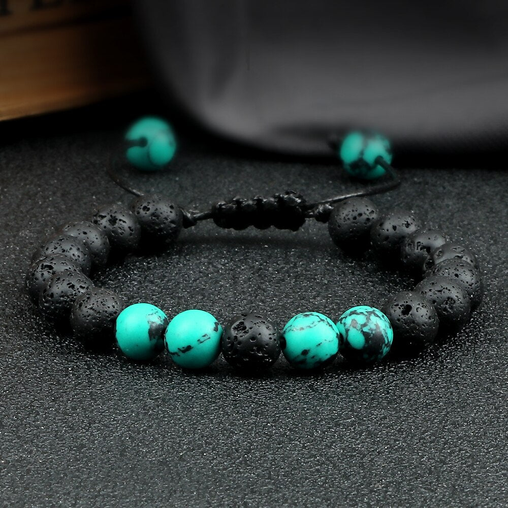 Fashion 8MM Natural Stone Couple Bracelet Black Blue