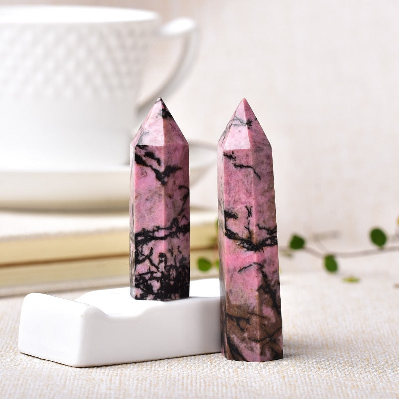 Quartz Point Rhodonite Healing Obelisk Pink Stone Wand