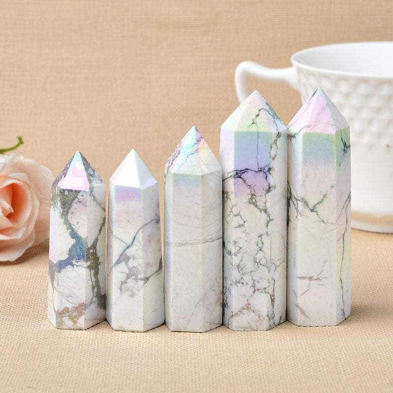 Aura Howlite Crystal Point Electroplating Wand Healing