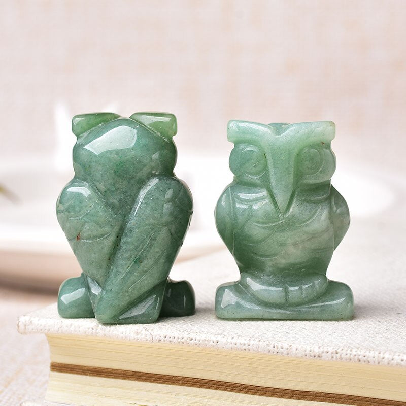 Carved Owl Animal Ornaments Aventurine