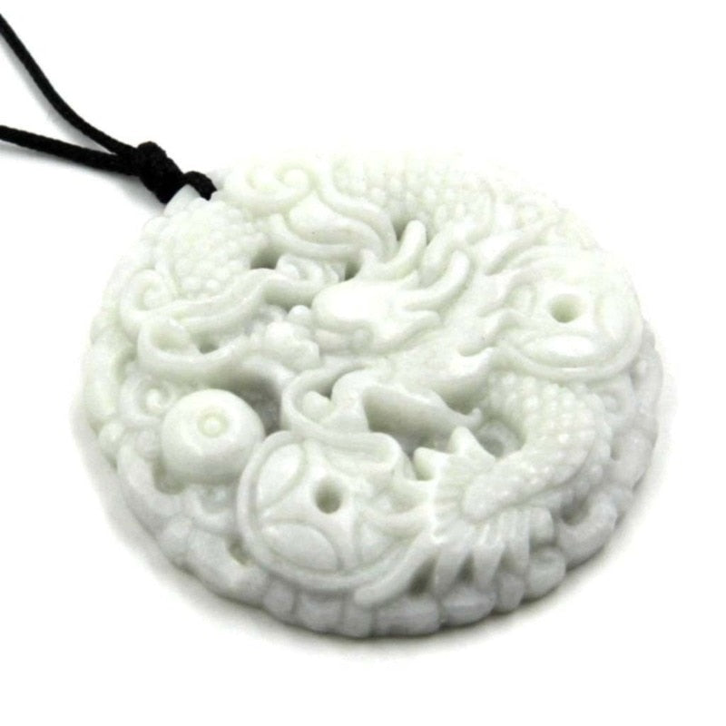 Natural White jade Dragon Phoenix Pendant