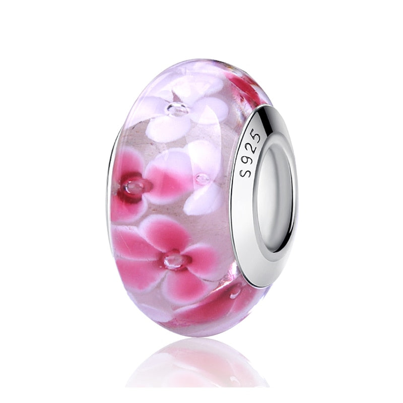 Sterling Silver Glass Bead Wood Stone Murano Flower