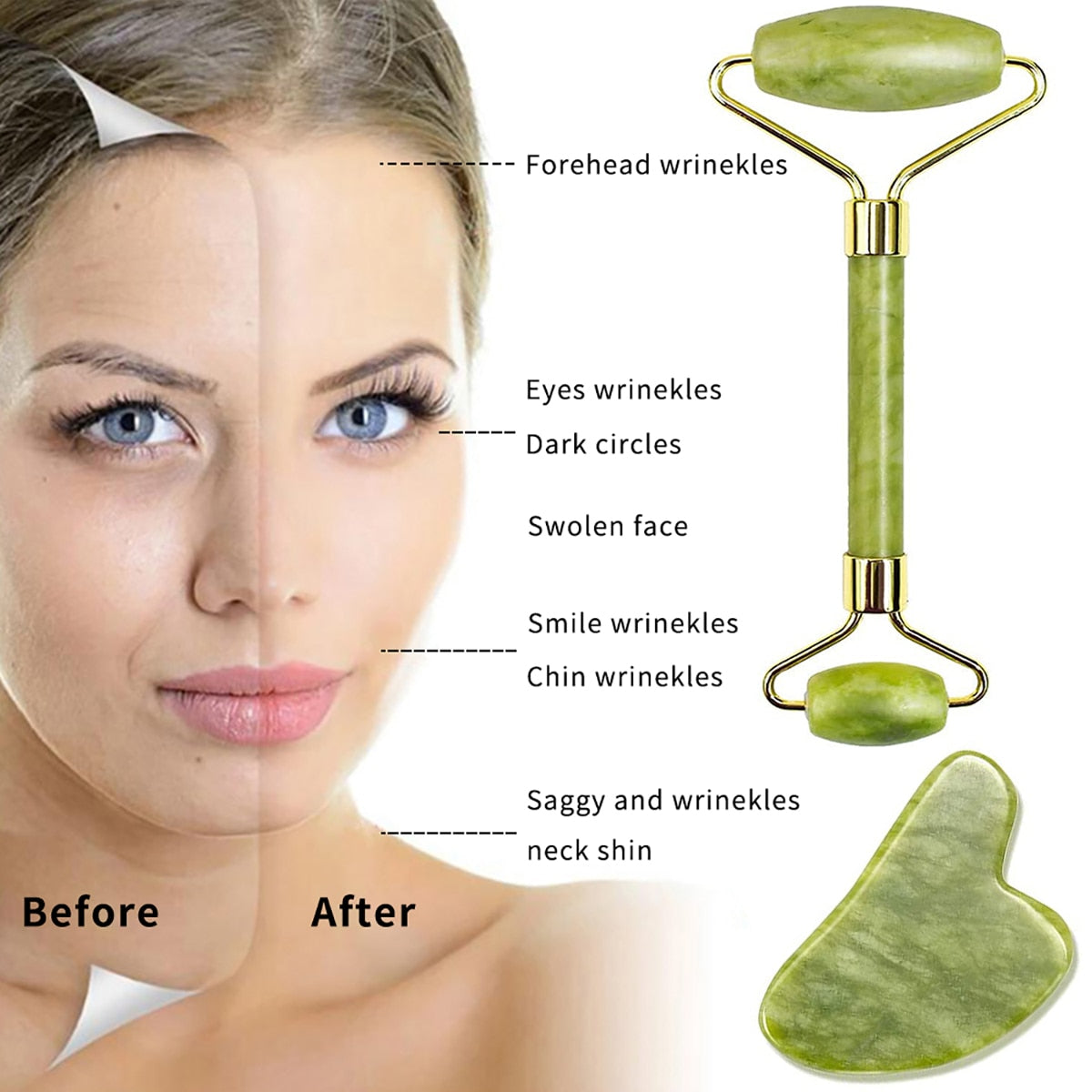Gua Sha Massager Tool Massage Jade Roller Set