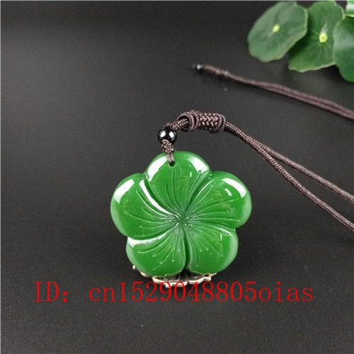 Natural Green Chinese Jade Clover Pendant