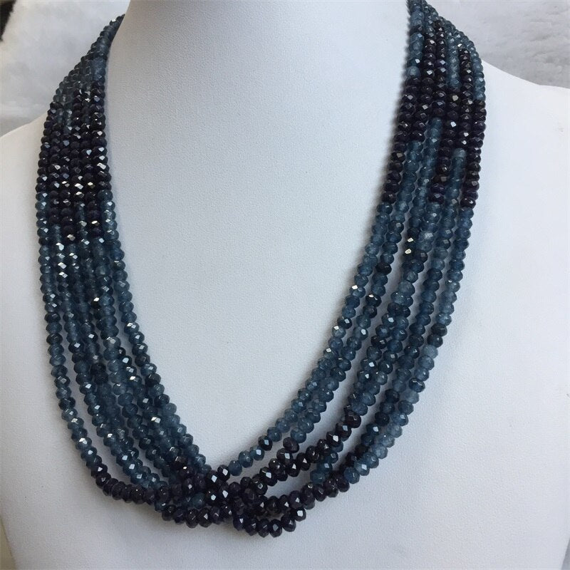Double Blue Sapphire Chain Necklace