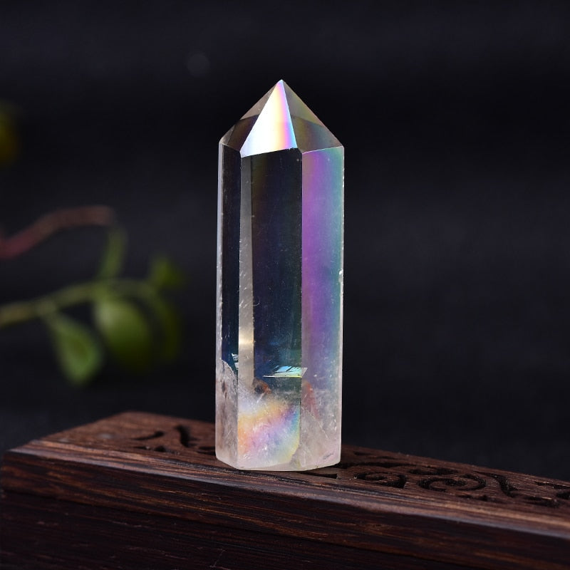 Natural Aura Clear Quartz Crystal Point Wand Healing