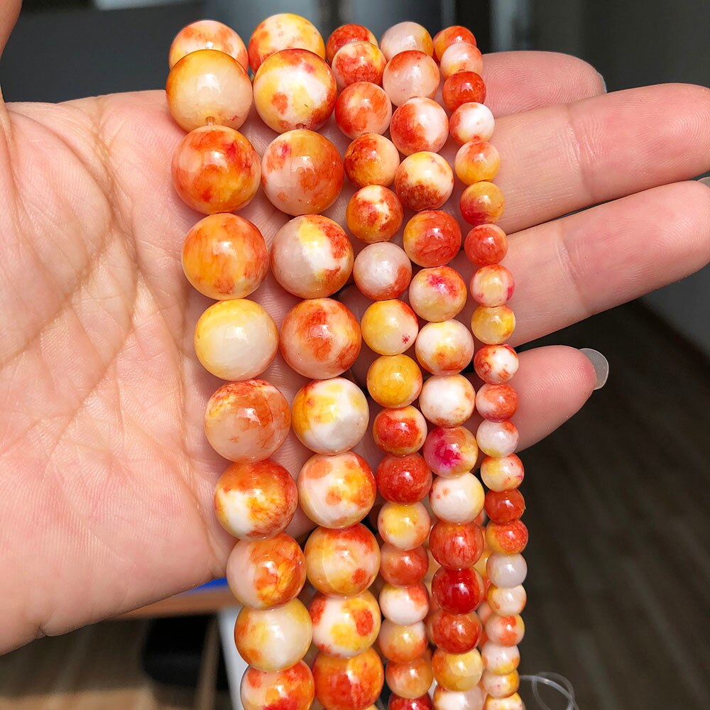 Natural Stone Orange White Jades Loose Spacer Beads