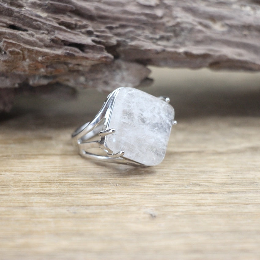 Square Cabochon Natural Stone Ring Lemon Jades