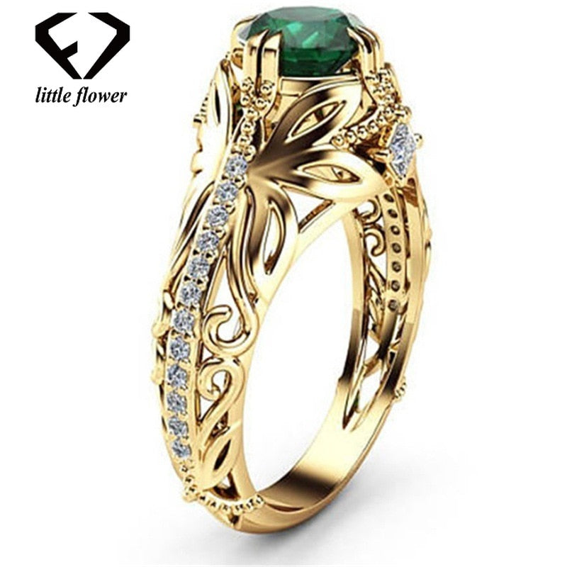 14K Gold Color Diamond Emerald Ring Jewelry