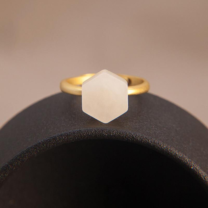 SNew silver inlaid natural Hetian white jade ring