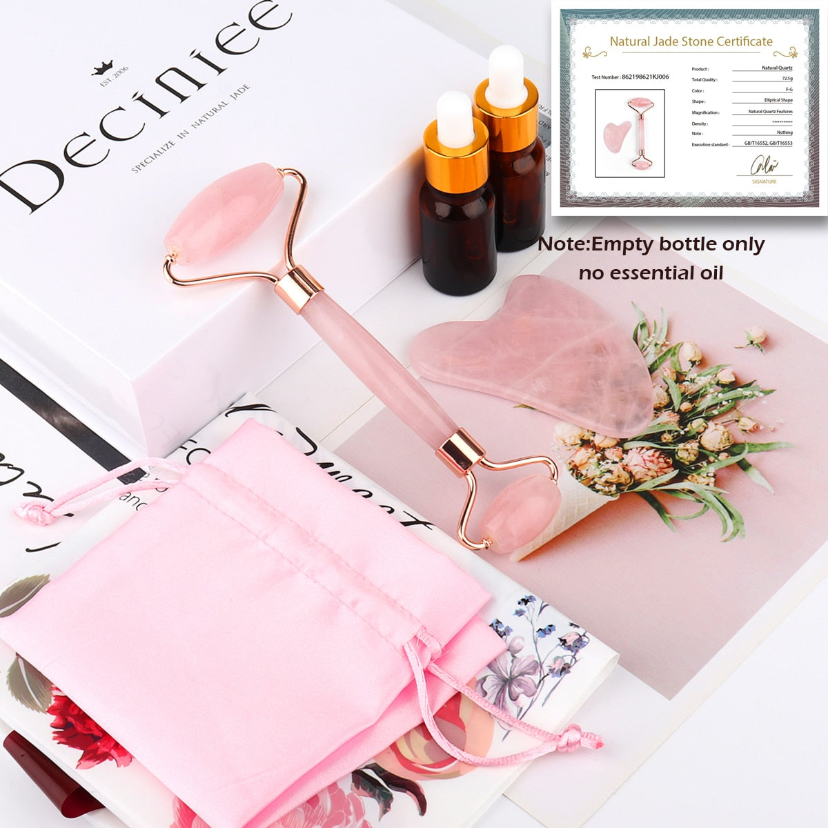 Natural Rose Quartz Jade Roller Set Facial Body Massager