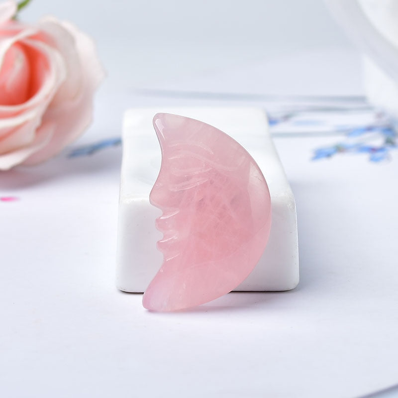 Crystal Rose Quartz Moon Face Gemstone Energy