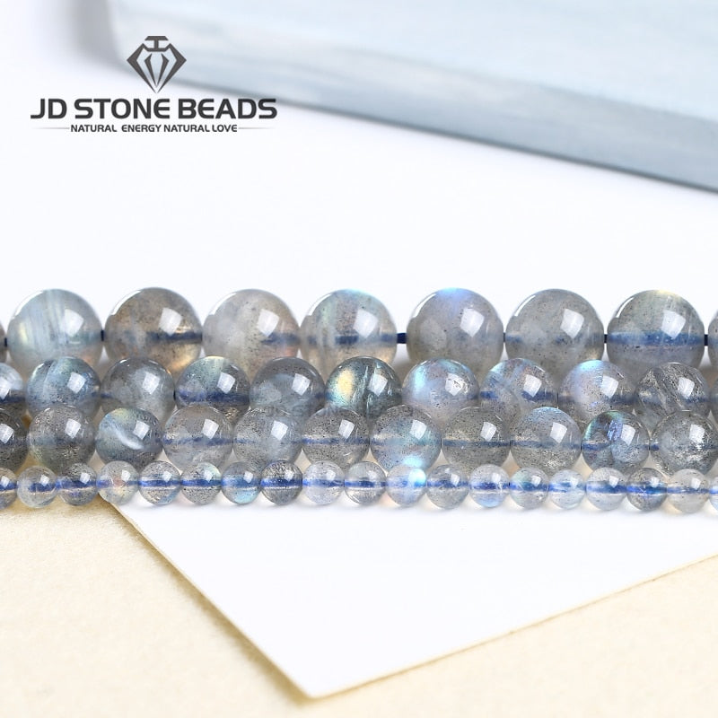 Grey Labradorite Blue Light Round Loose Beads