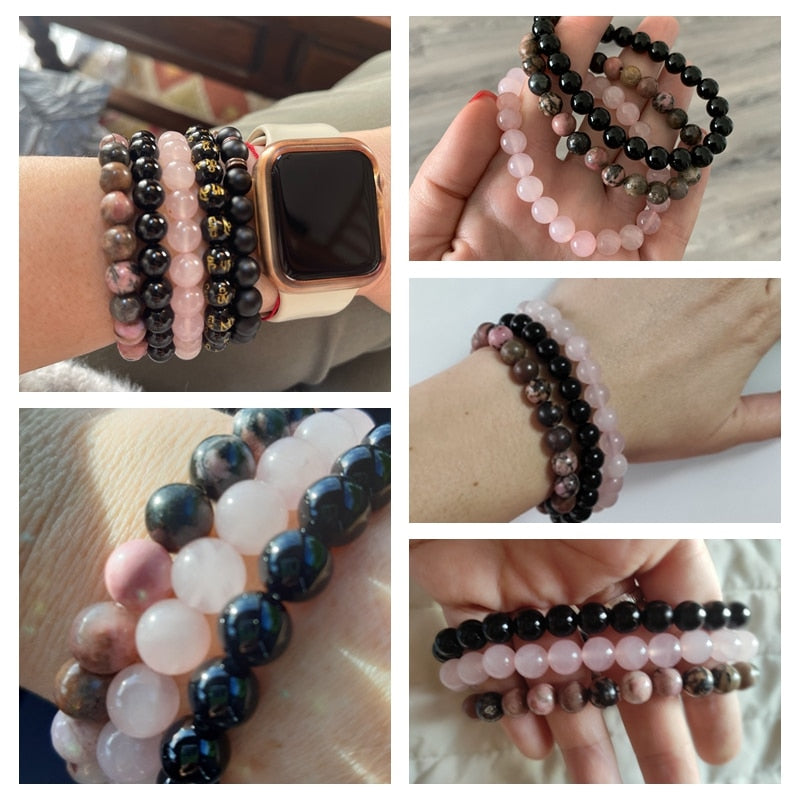 8mm Natural Stone Bracelet Sets Rhodonite