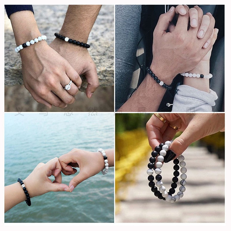 Couple Distance Beaded Bracelet Natural Stone Strand