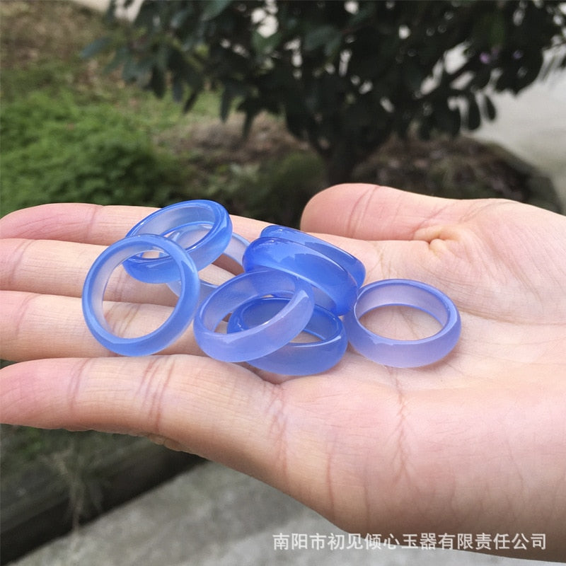 Natural blue agate ring for men women